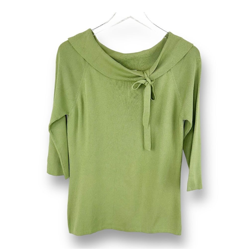 Joseph A Green Scoop Cowl Neck Tie Accent 3/4 Sleeve Fine Knit Sweater X-Large‎